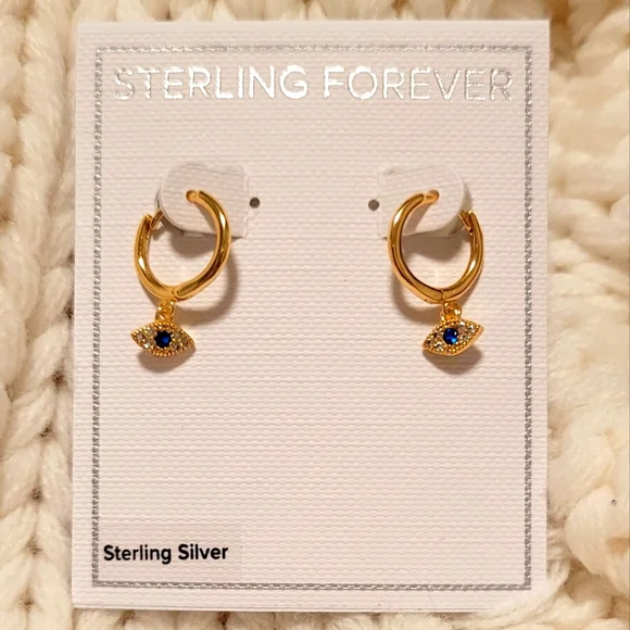 14 K Yellow Gold Plated Micro Evil Eye Earr - Picture 4 of 4